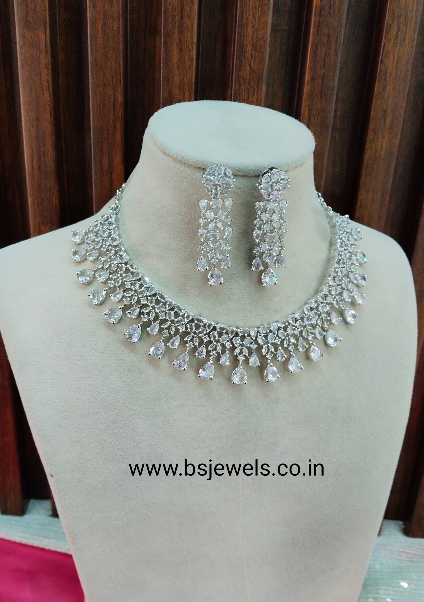 White Silver CZ Necklace Jewellery Auj Set