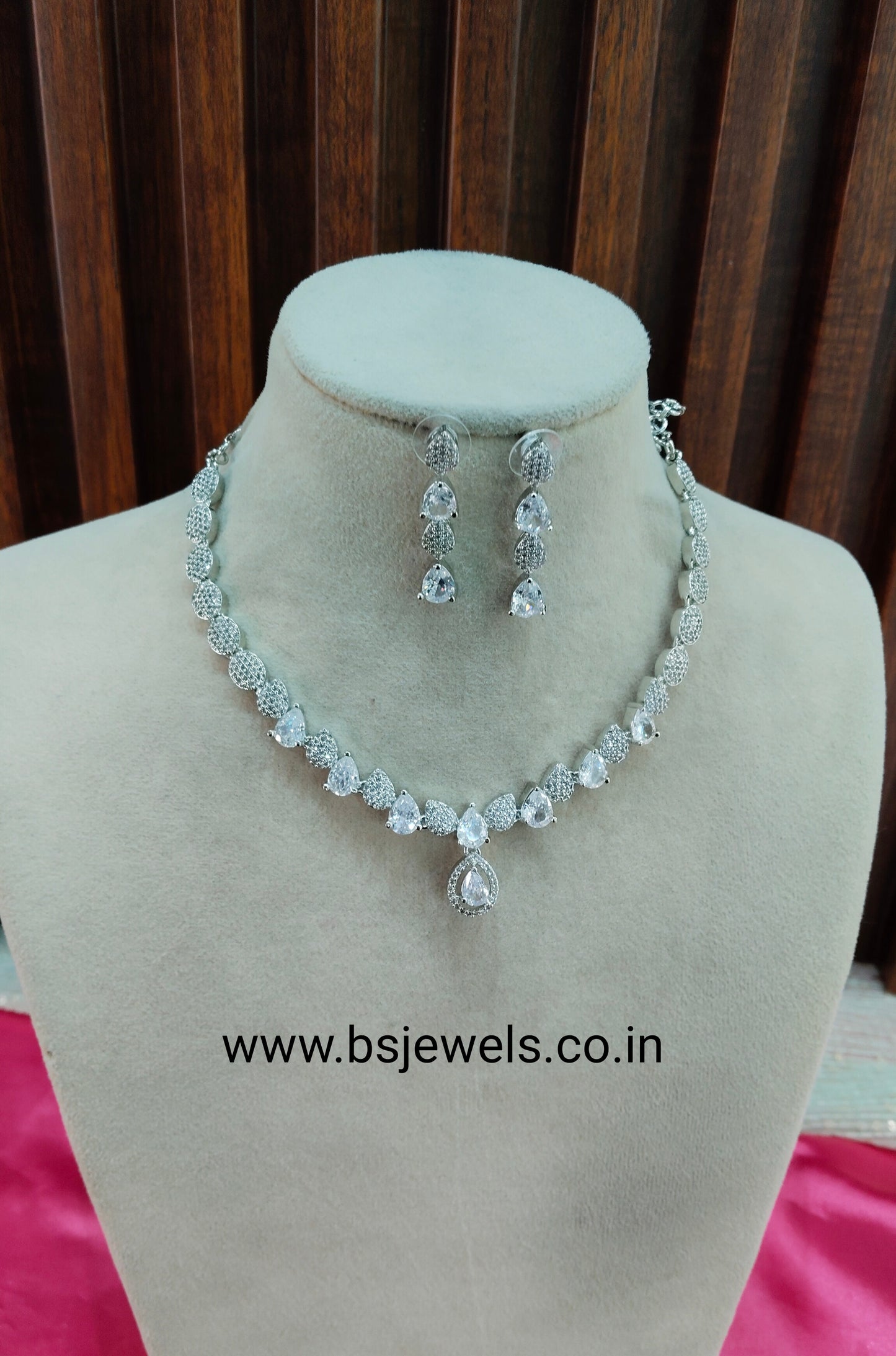 White Silver CZ Necklace Jewellery Karn Set