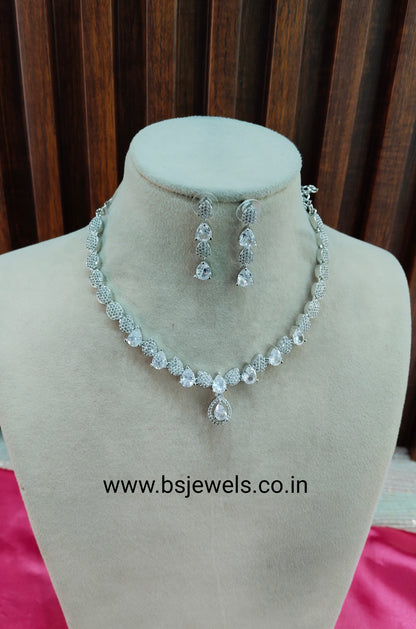 White Silver CZ Necklace Jewellery Karn Set