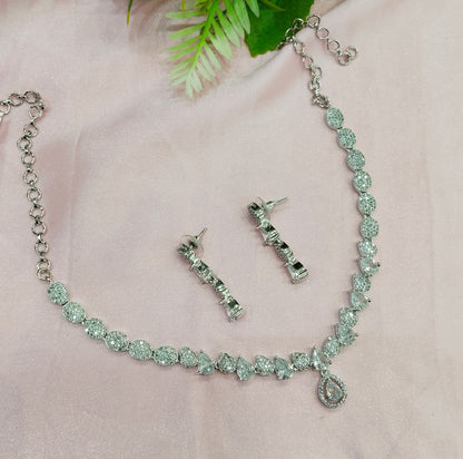 White Silver CZ Necklace Jewellery Karn Set