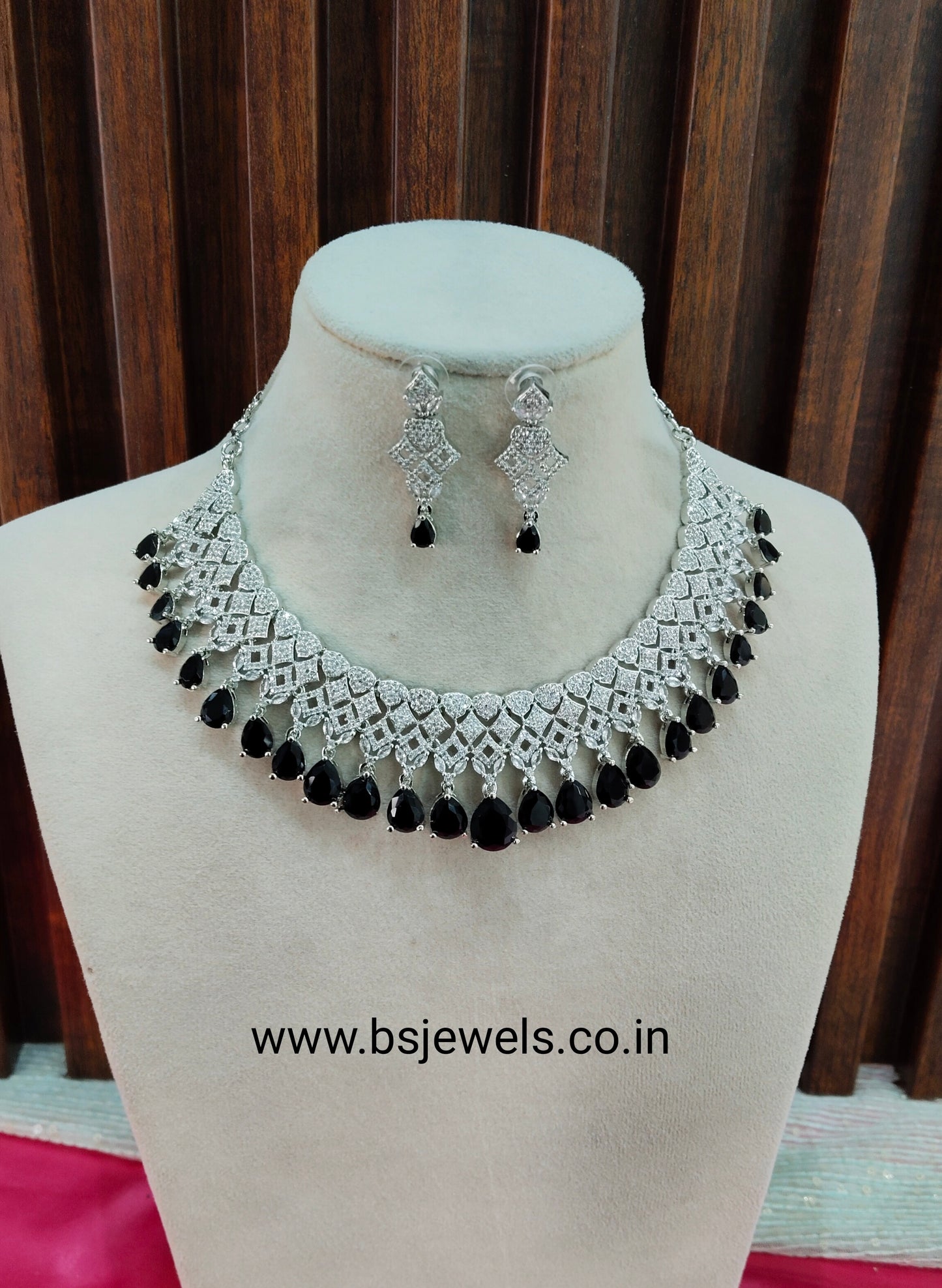 Black Silver CZ Necklace Jewellery Rich Set