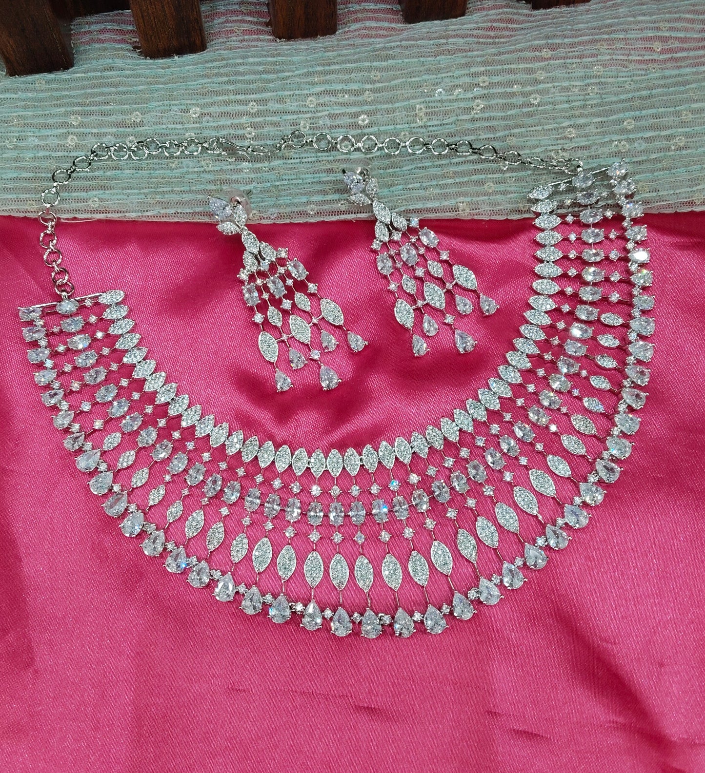 White Silver CZ Necklace Jewellery Rich Set