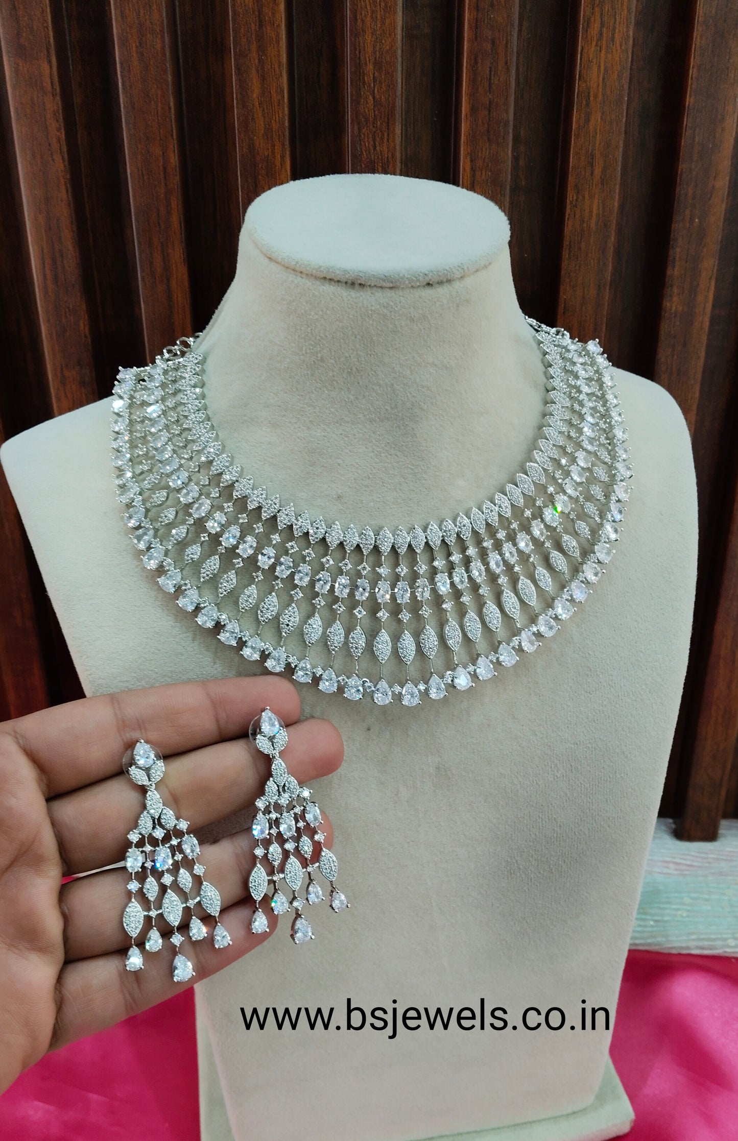 White Silver CZ Necklace Jewellery Rich Set
