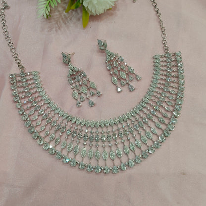 White Silver CZ Necklace Jewellery Rich Set
