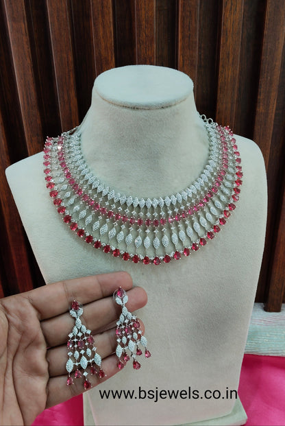 Ruby Silver CZ Necklace Jewellery Rich Set