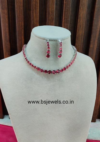 Ruby Silver CZ Necklace Jewellery Lisbon Set