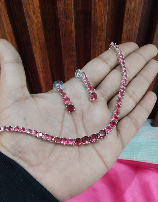 Ruby Silver CZ Necklace Jewellery Lisbon Set