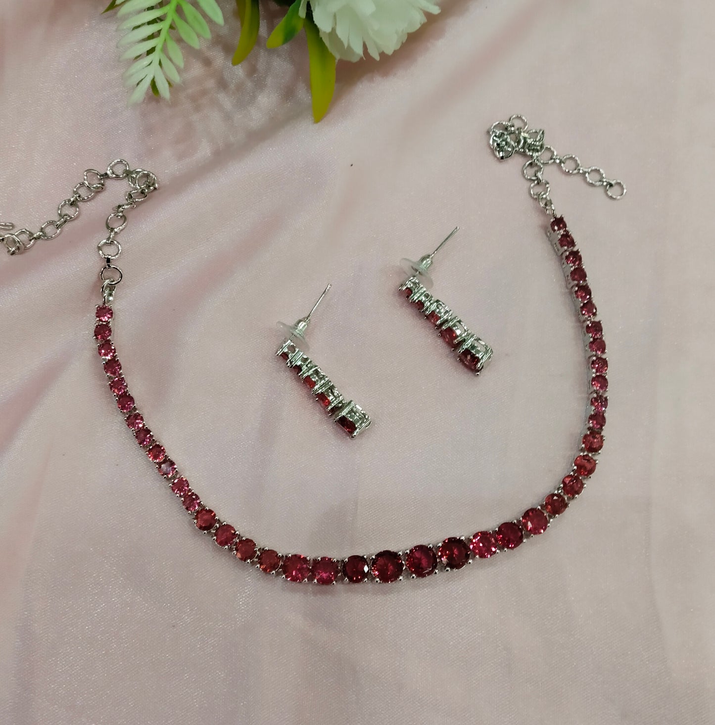 Ruby Silver CZ Necklace Jewellery Lisbon Set
