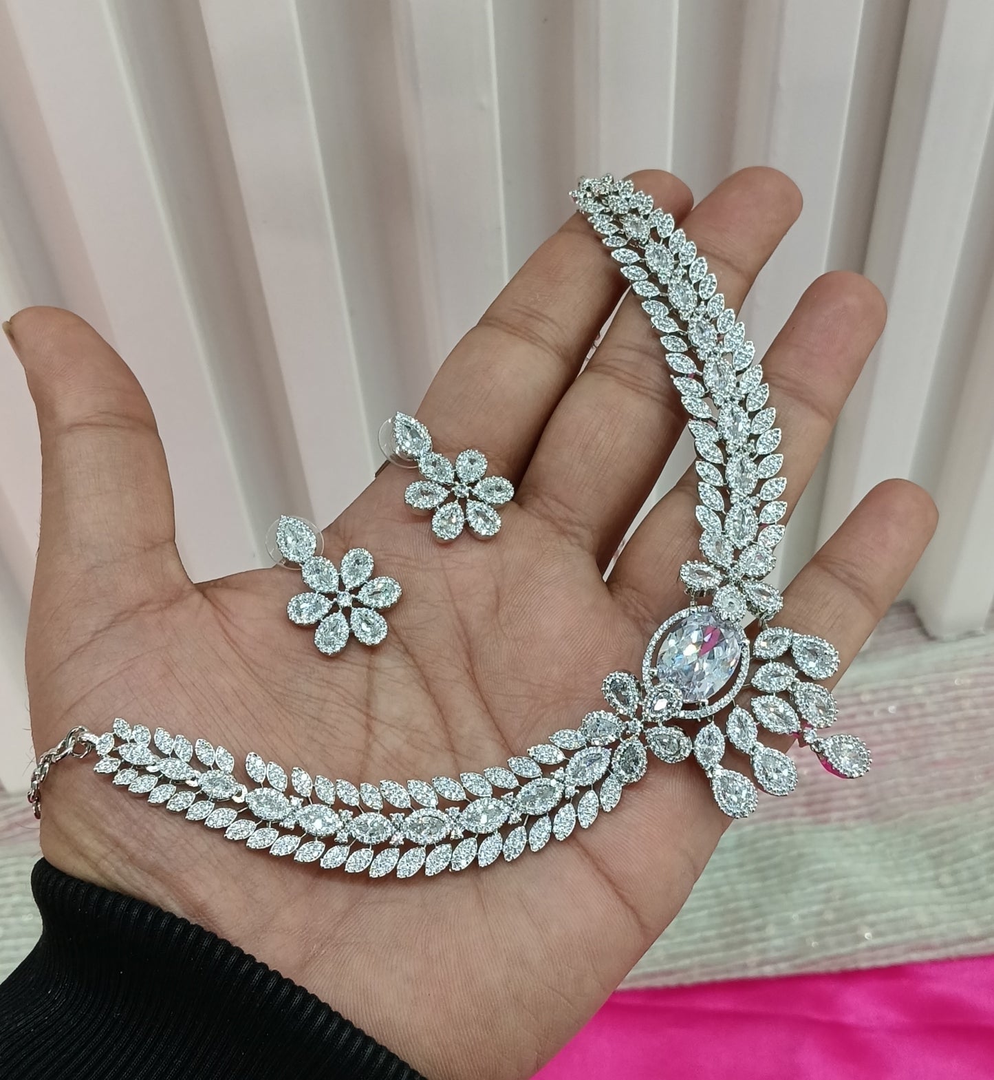 Silver Clear American Diamond Cz Necklace Jewellery Daljit Set
