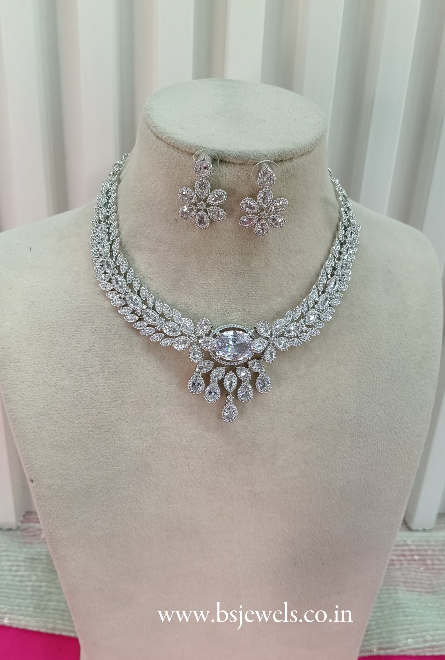 Silver Clear American Diamond Cz Necklace Jewellery Daljit Set