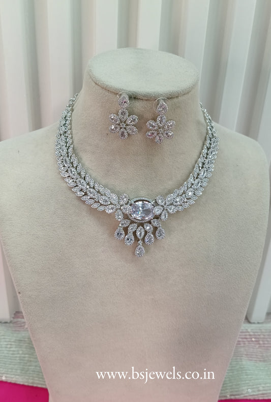 Silver Clear American Diamond Cz Necklace Jewellery Daljit Set