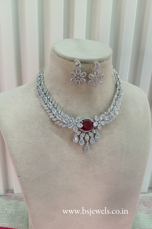 Silver Ruby American Diamond Cz Necklace Jewellery Daljit Set