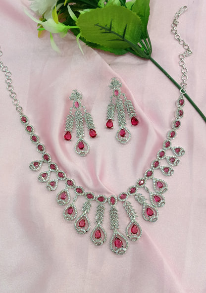 Silver Ruby American Diamond Cz Necklace Jewellery Micki Set