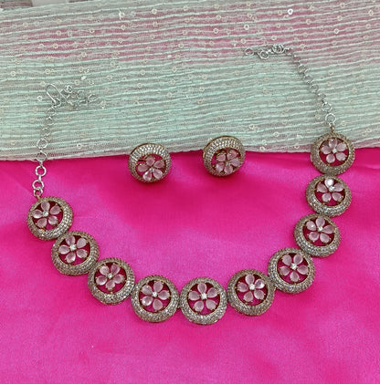 Victorian Pink American Diamond Cz Necklace Jewellery City Set
