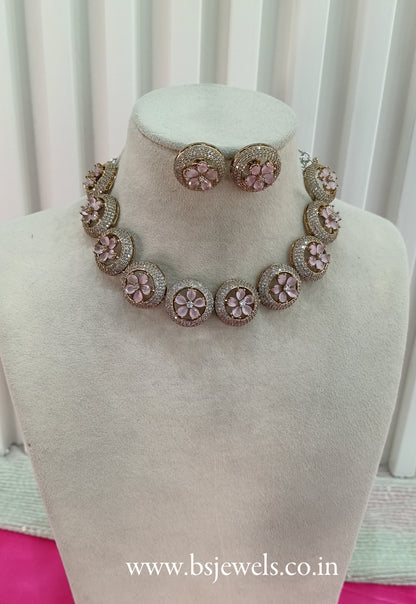 Victorian Pink American Diamond Cz Necklace Jewellery City Set