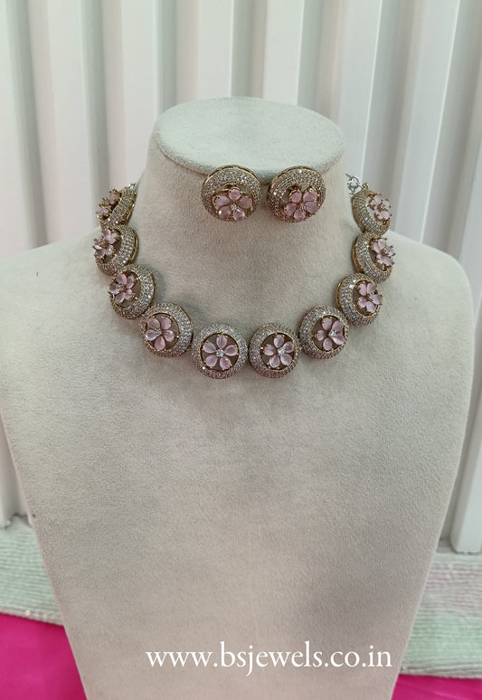 Victorian Pink American Diamond Cz Necklace Jewellery City Set