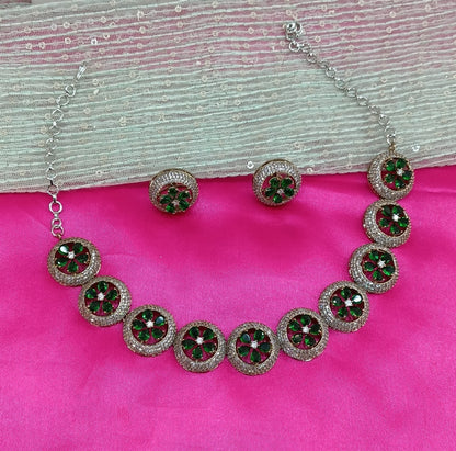 Victorian Green American Diamond Cz Necklace Jewellery City Set