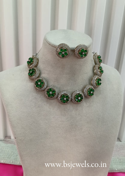 Victorian Green American Diamond Cz Necklace Jewellery City Set