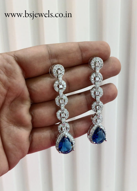 Silver Blue Cz American Diamond Earrings Prince Jewellery Online