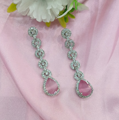 Silver Pink Cz American Diamond Earrings Prince Jewellery Online