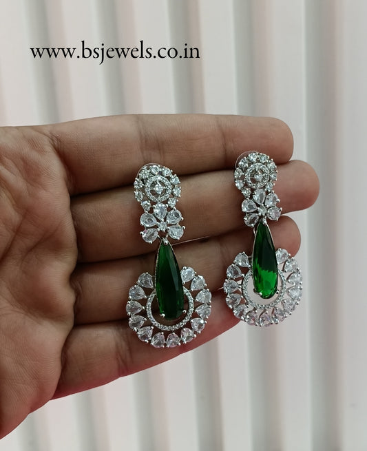 Silver Green Cz American Diamond Earrings Prince Jewellery Online
