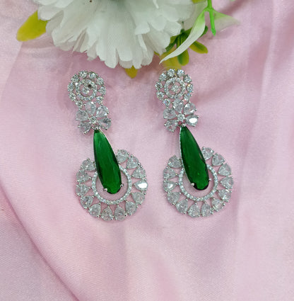 Silver Green Cz American Diamond Earrings Prince Jewellery Online
