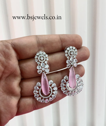 Silver Pink Cz American Diamond Earrings Prince Jewellery Online