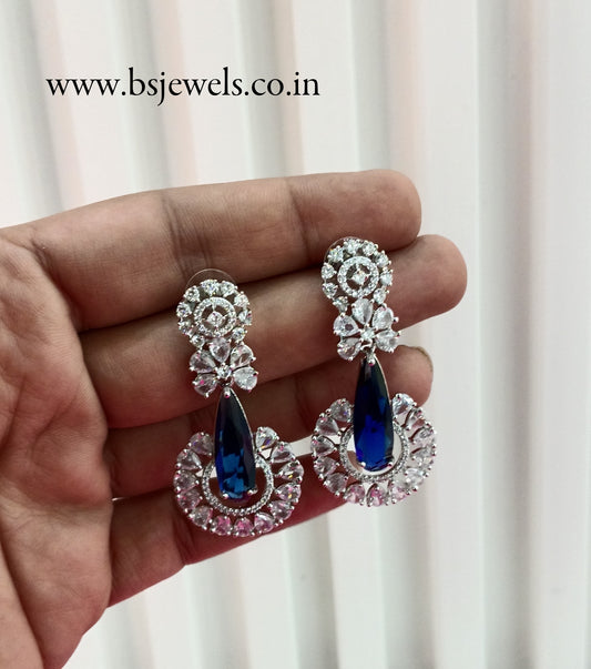 Silver Blue Cz American Diamond Earrings Prince Jewellery Online
