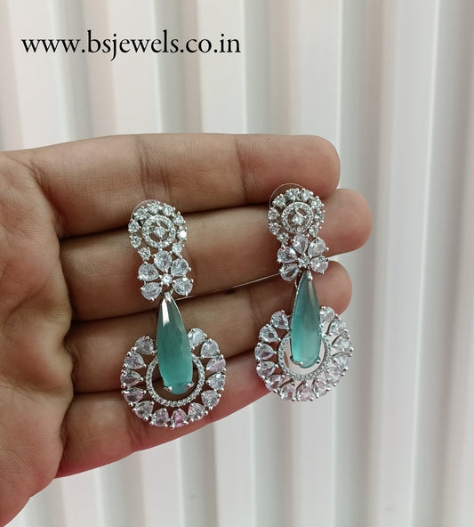 Silver Sea Green Cz American Diamond Earrings Prince Jewellery Online