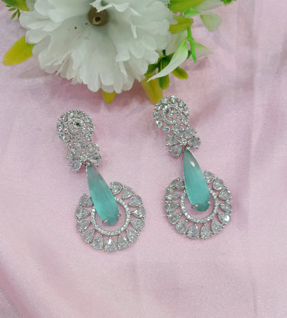 Silver Sea Green Cz American Diamond Earrings Prince Jewellery Online