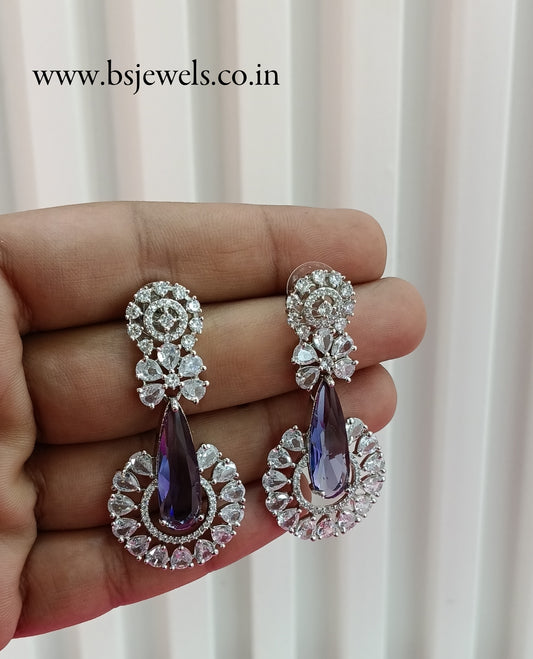 Silver Lavender Cz American Diamond Earrings Prince Jewellery Online