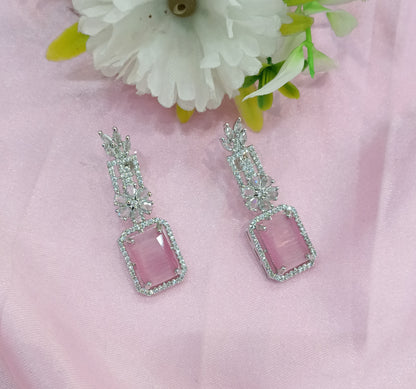 Silver Pink Cz American Diamond Earrings Prince Jewellery Online