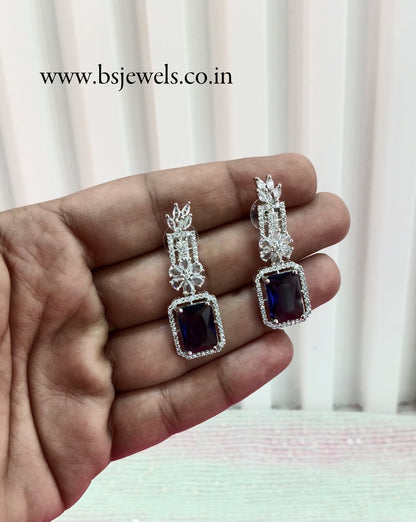 Silver Light Purple  Cz American Diamond Earrings Prince Jewellery Online