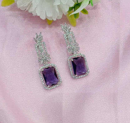 Silver Light Purple  Cz American Diamond Earrings Prince Jewellery Online