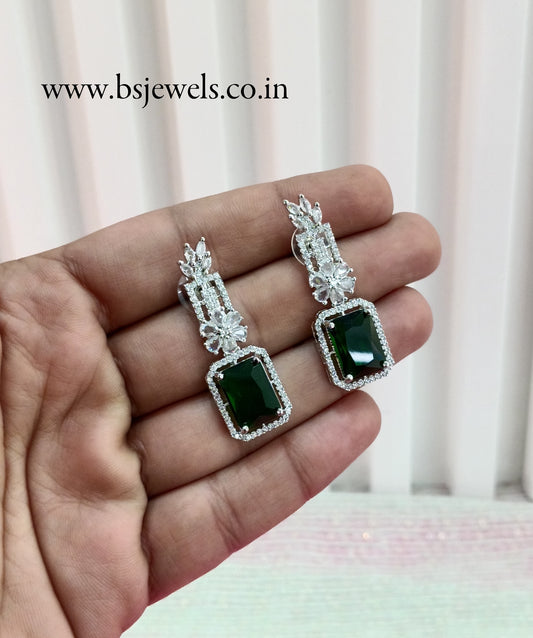 Silver Green Cz American Diamond Earrings Prince Jewellery Online