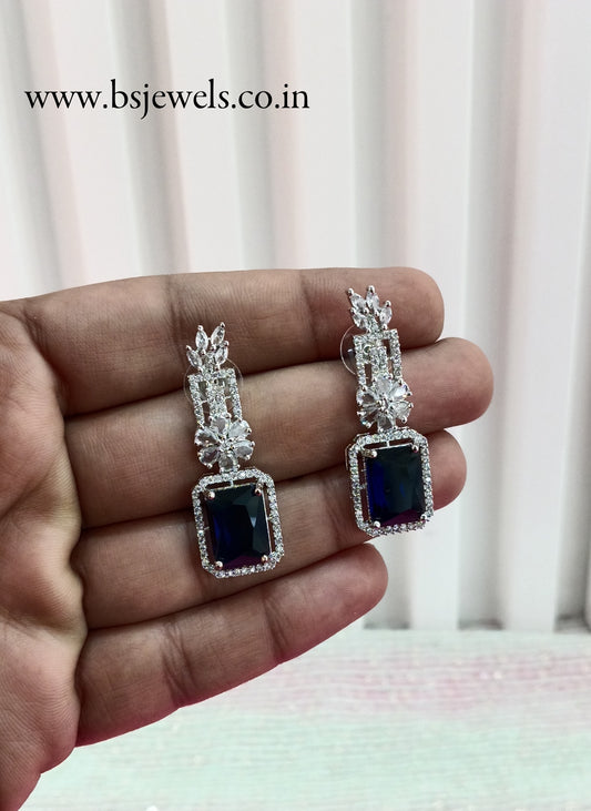 Silver Blue Cz American Diamond Earrings Prince Jewellery Online