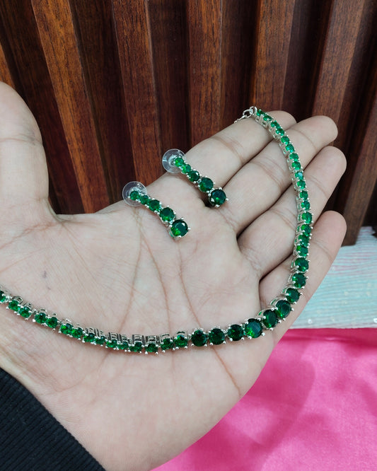 Green Silver CZ Necklace Jewellery Lisbon Set