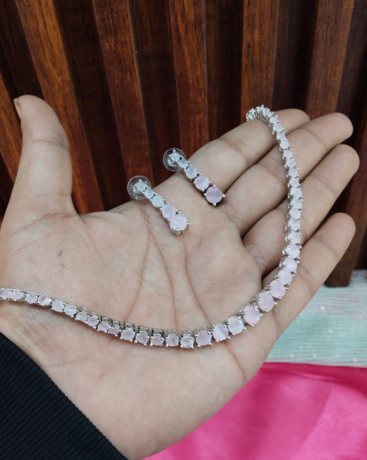 Pink Silver CZ Necklace Jewellery Lisbon Set