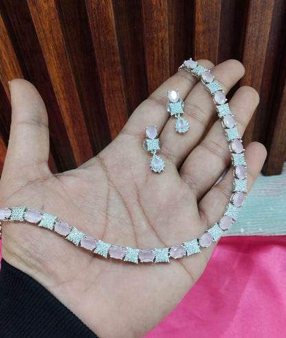 Pink Silver CZ Necklace Jewellery Moscow Set