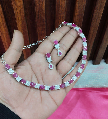 Ruby Silver CZ Necklace Jewellery Moscow Set