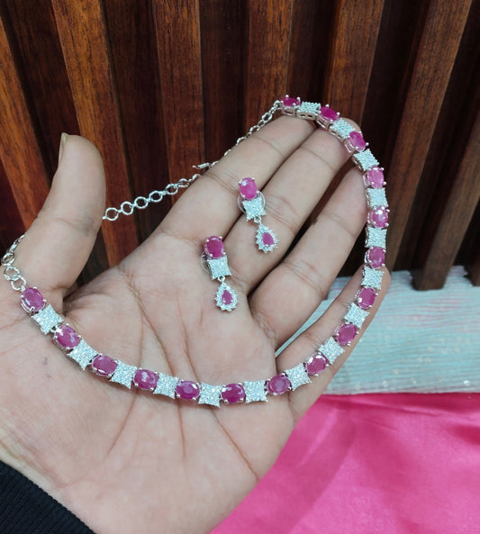 Ruby Silver CZ Necklace Jewellery Moscow Set
