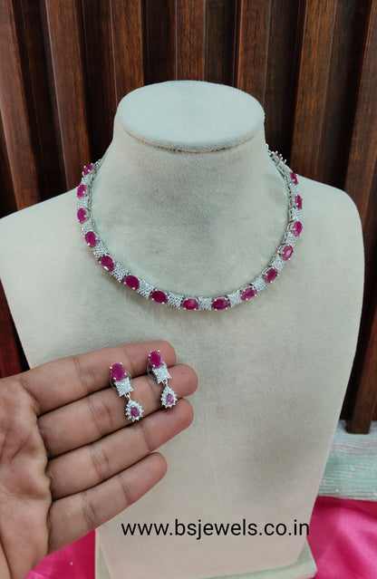 Ruby Silver CZ Necklace Jewellery Moscow Set