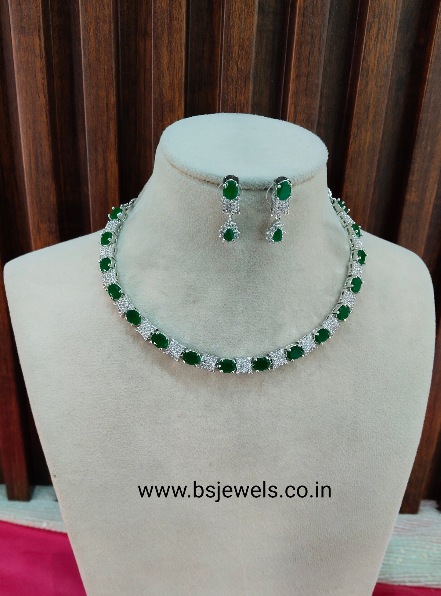 Green Silver CZ Necklace Jewellery Moscow Set
