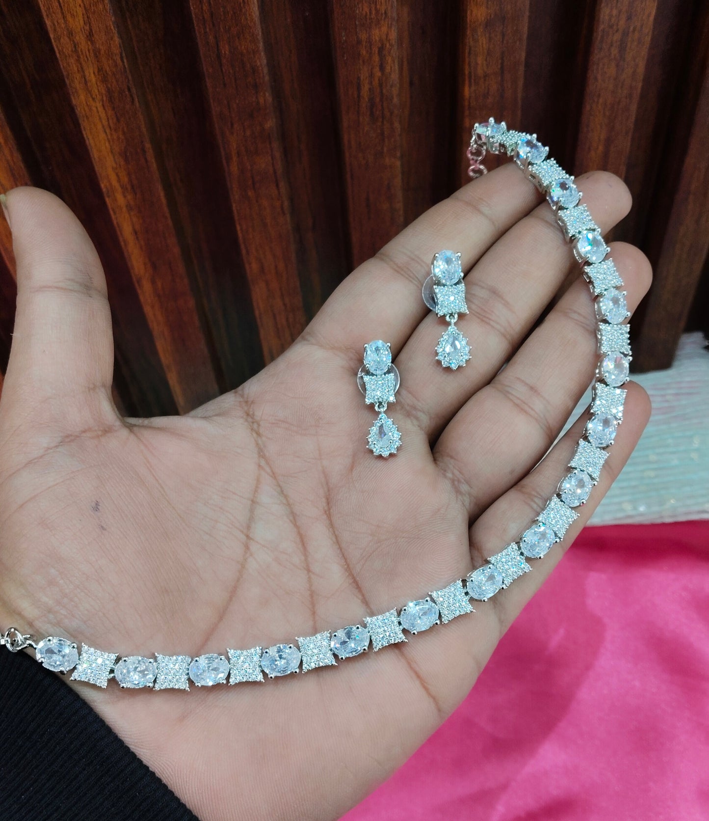 White Silver CZ Necklace Jewellery Moscow Set