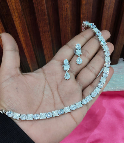 White Silver CZ Necklace Jewellery Moscow Set