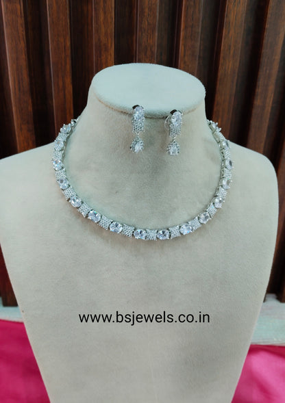 White Silver CZ Necklace Jewellery Moscow Set