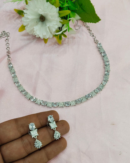 White Silver CZ Necklace Jewellery Moscow Set