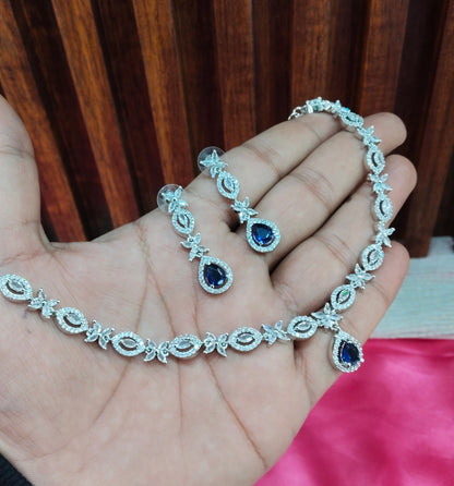 Blue Silver CZ Necklace Jewellery Berlin Set