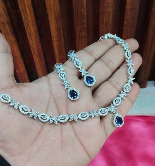 Blue Silver CZ Necklace Jewellery Berlin Set