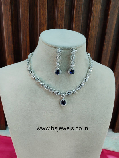 Blue Silver CZ Necklace Jewellery Berlin Set